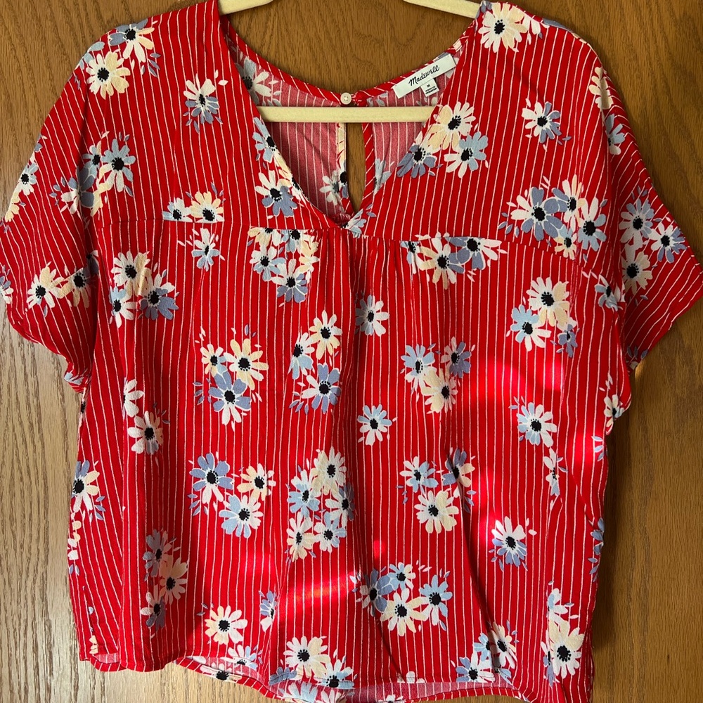 Madewell Red Floral Striped Blouse